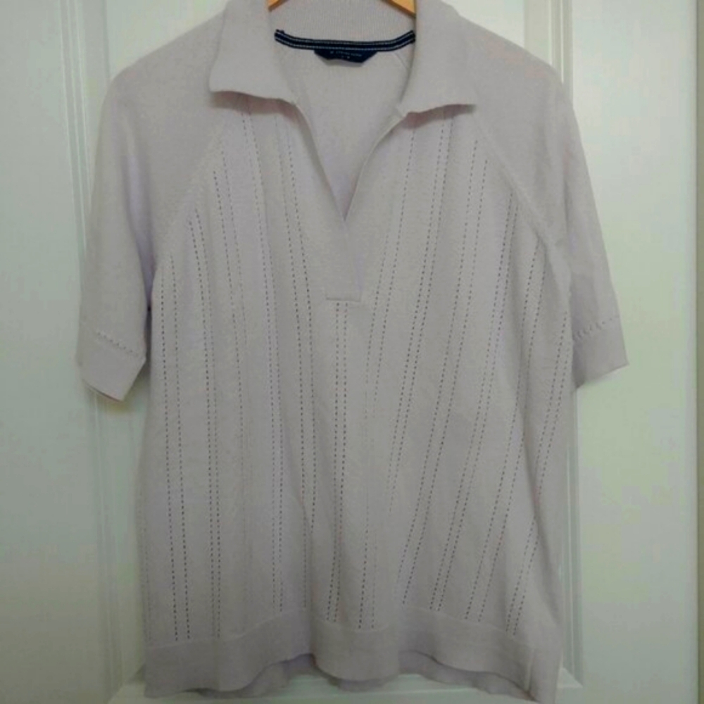 4/$20 Pale lilac purple pointelle detail cotton knit polo shirt top